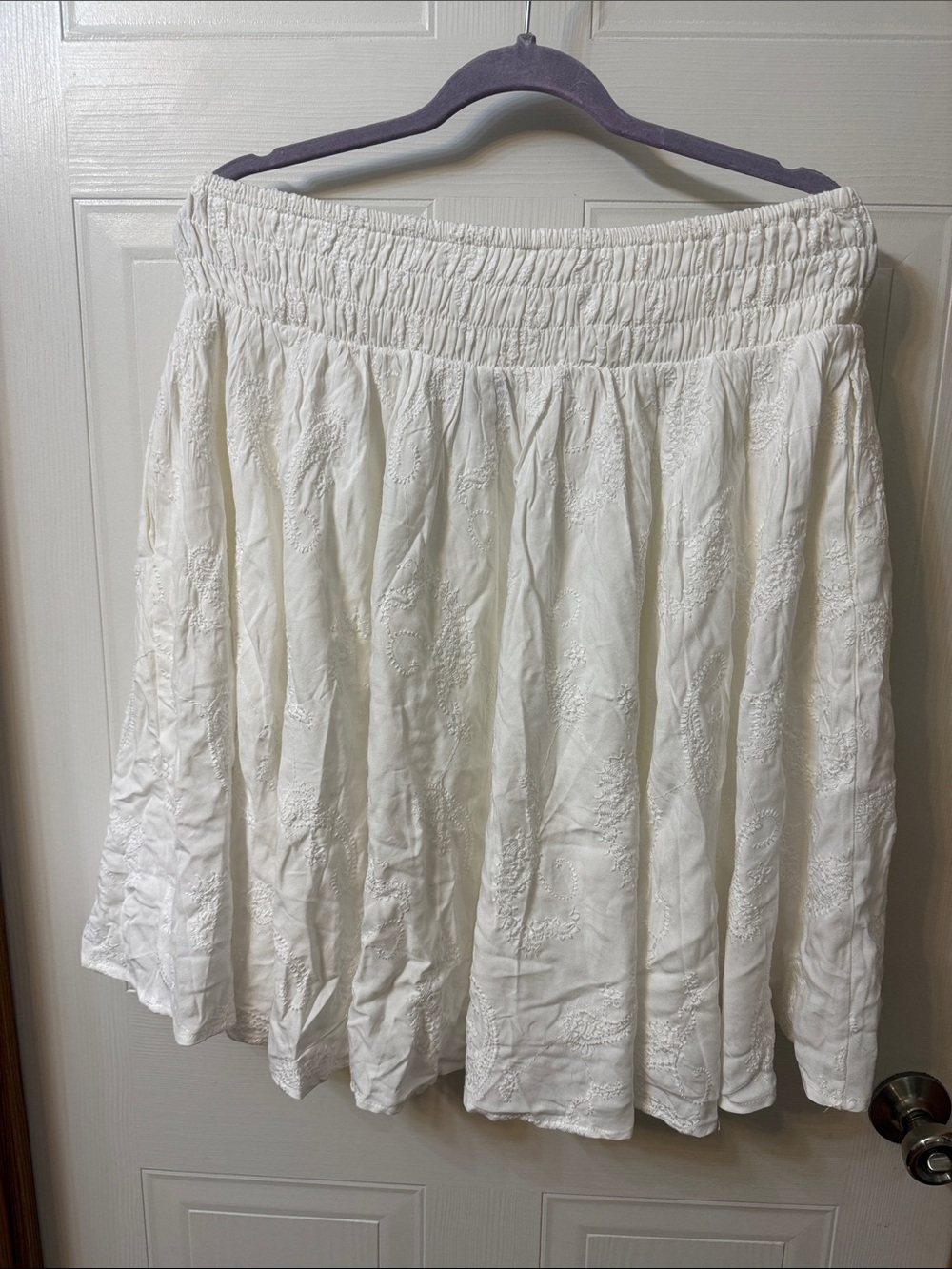 torrid White Embroidered Smocked-Waist Circle Skirt - Picture 4 of 4